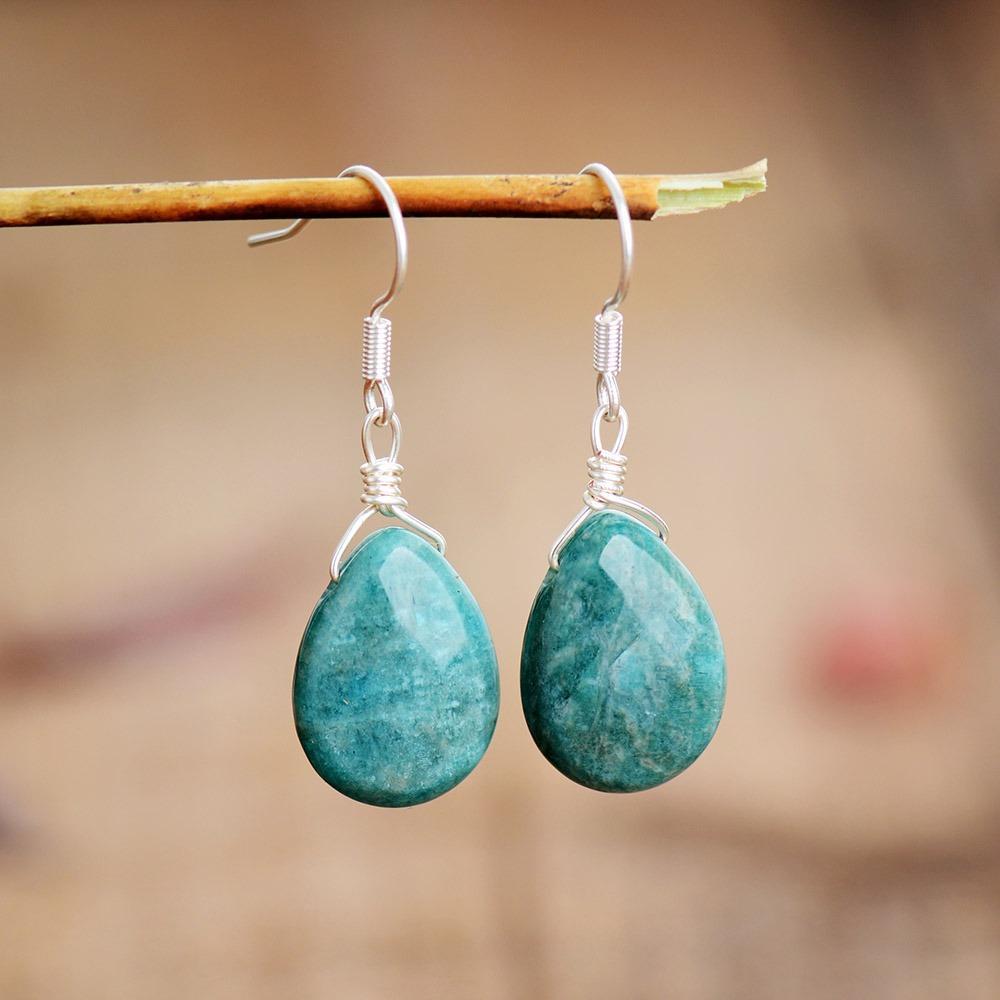 Nature Amazonite Courage Teardrop Earrings-Your Soul Place