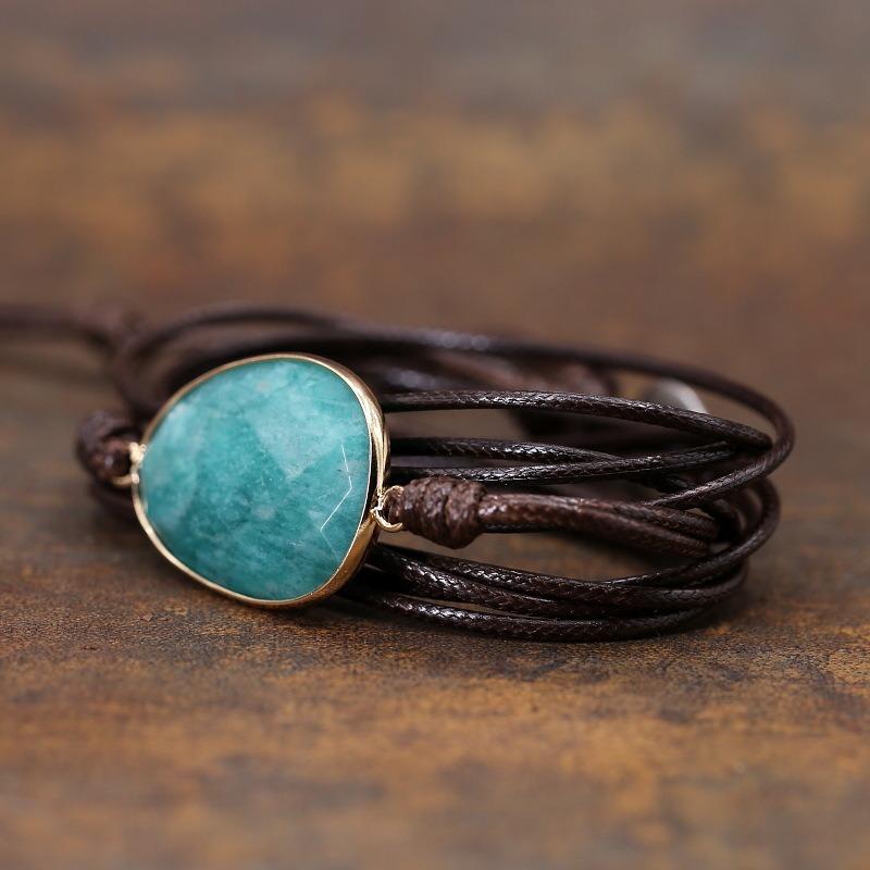Handmade Amazonite Wrap Leather Bracelet-Your Soul Place