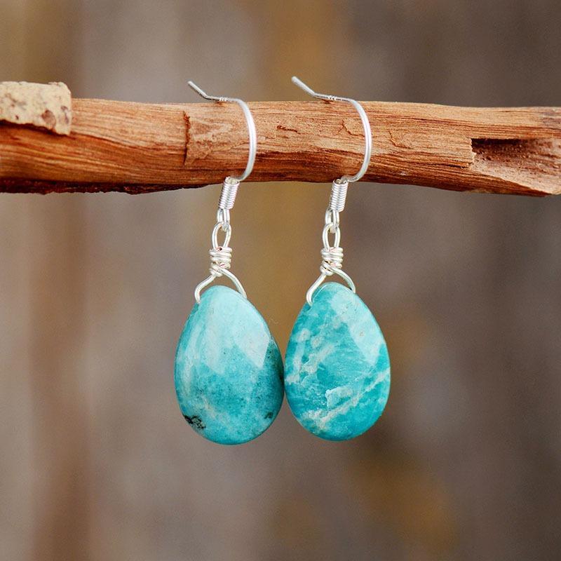 Nature Amazonite Courage Teardrop Earrings-Your Soul Place