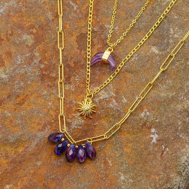 Sun Moon Star Amethyst  Necklace-Your Soul Place