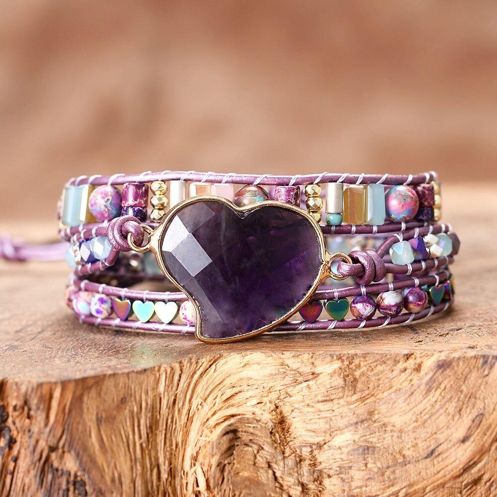 Purple Queen Amethyst Heart Wrap Bracelet-Your Soul Place