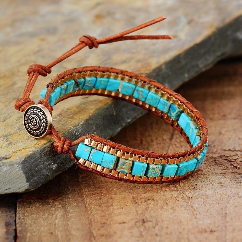 Turquoise Woven Gold Chain Bracelet-Your Soul Place
