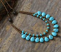Thumbnail for Stone Teardrop Beaded Turquoise Agate Boho Layered Chakra Necklace-Your Soul Place