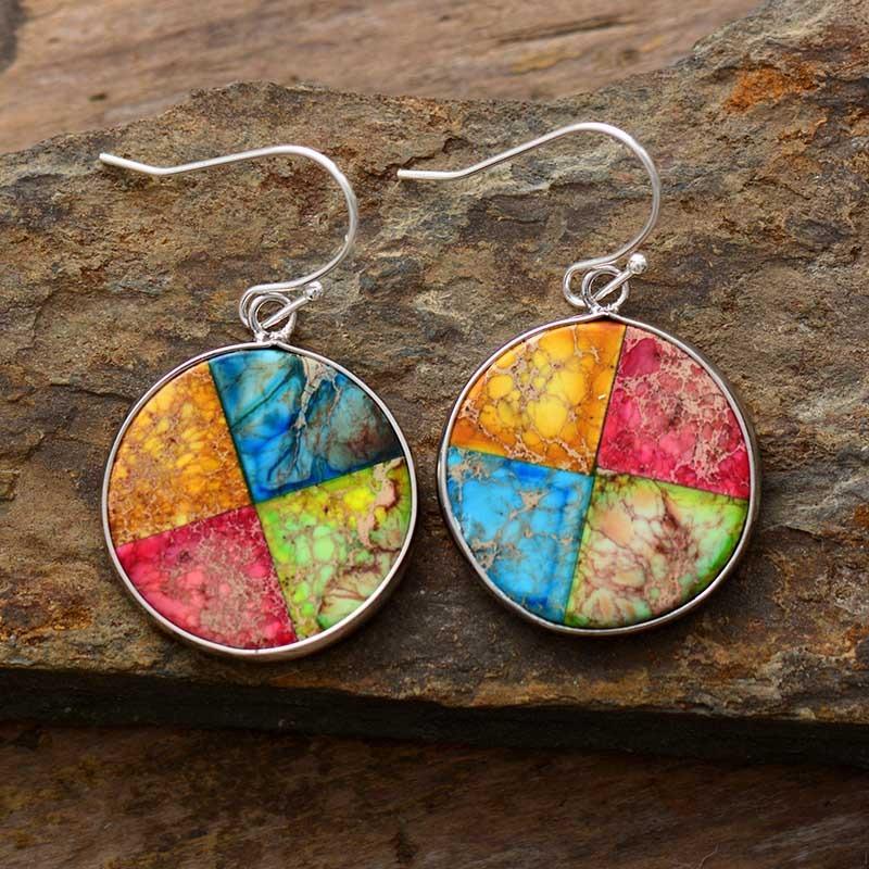 Ethnic Colorful Jasper Dangle Earrings-Your Soul Place