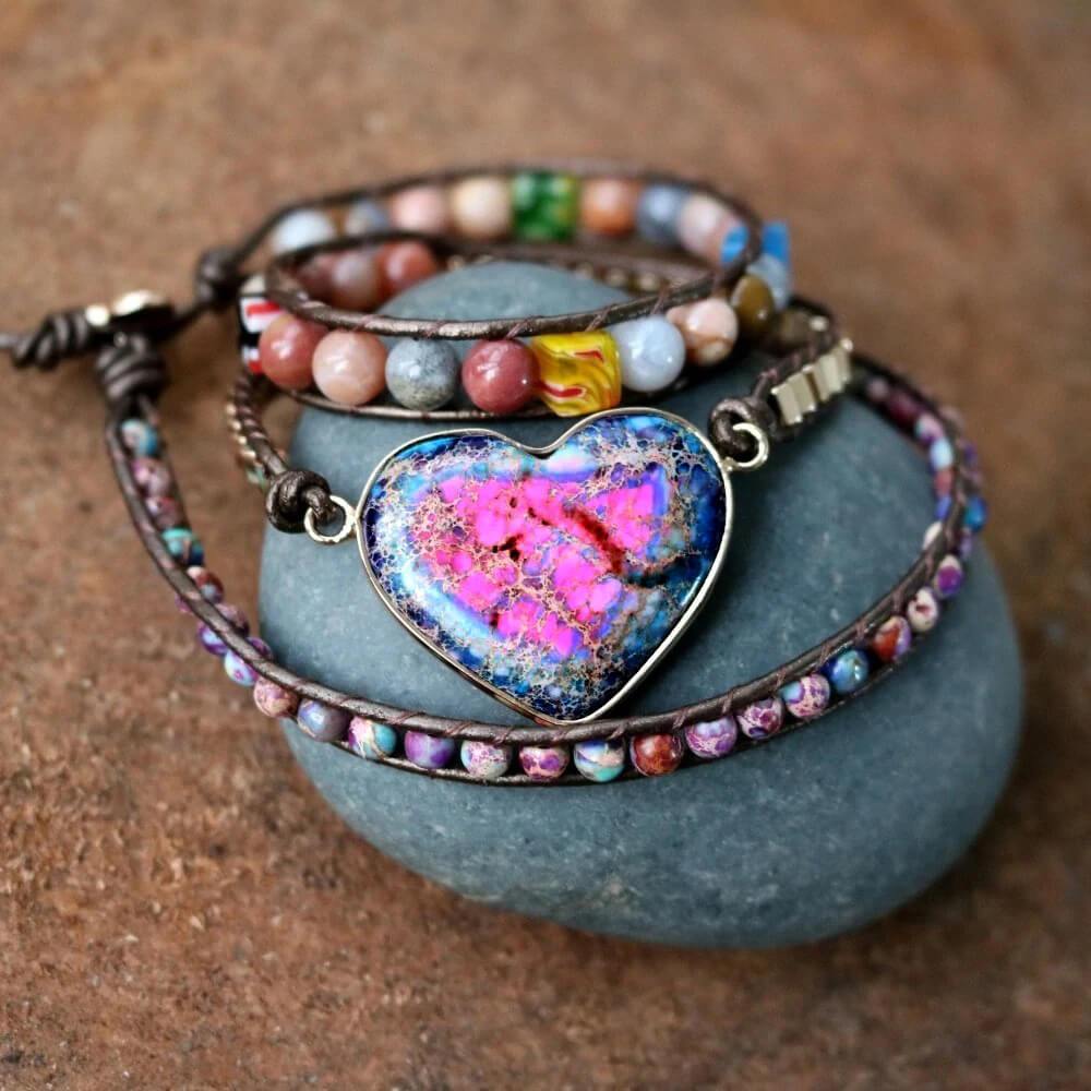 Strawberry Emotional Loving Heart Jasper Wrap Bracelet-Your Soul Place