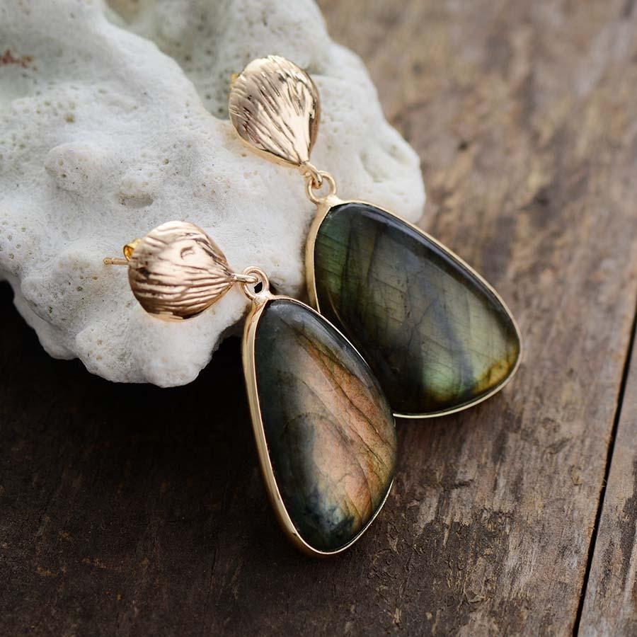 Extremely Elegant Natural Labradorite Teardrop Earrings-Your Soul Place