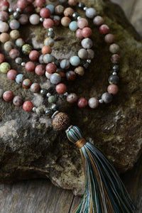 Thumbnail for Natural Jasper Agate Pyrite Bead Necklace With Tassel-Your Soul Place