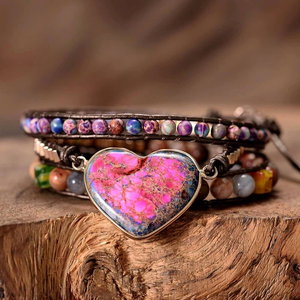 Strawberry Emotional Loving Heart Jasper Wrap Bracelet-Your Soul Place