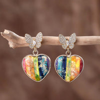 Thumbnail for Diamond Butterfly Heart Jasper Earrings-Your Soul Place
