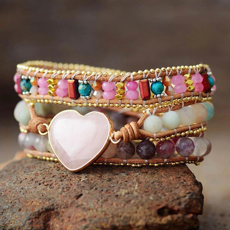 Romantic Pink Rose Quartz Wrap Bracelet-Your Soul Place