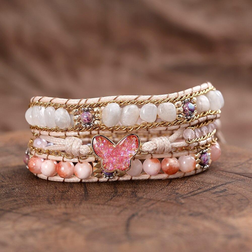Embracing The New Season Pink Butterfly Opal Wrap Bracelet-Your Soul Place