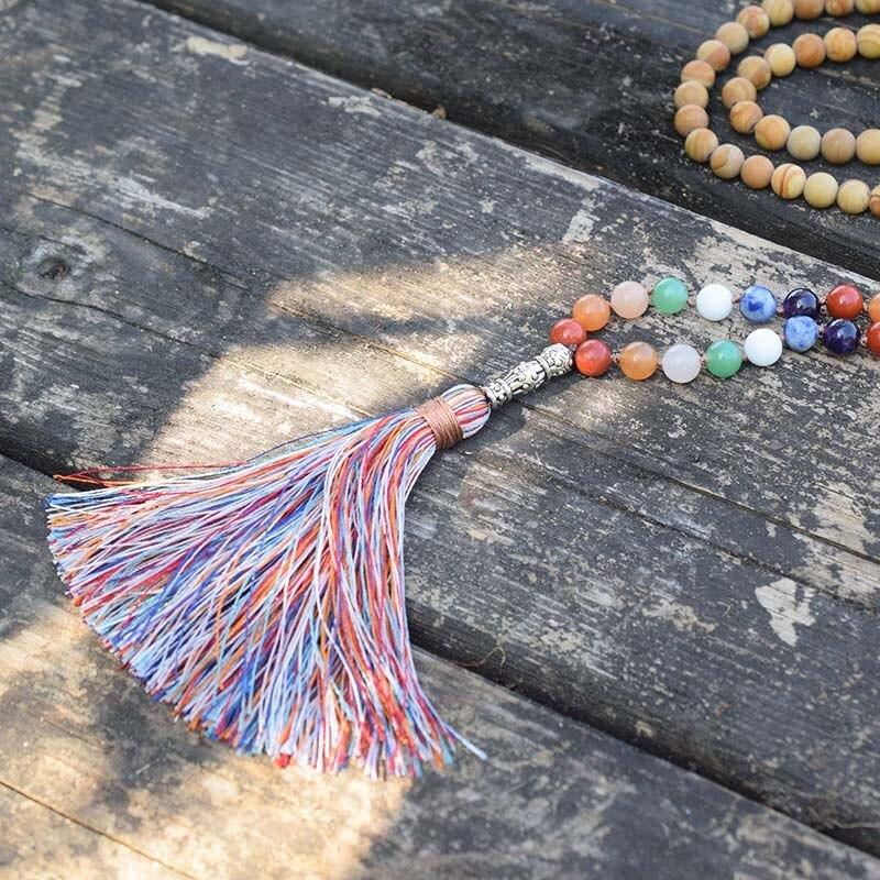 7 Chakra Wood Grain Stone 108 Beads Mala Necklace-Your Soul Place