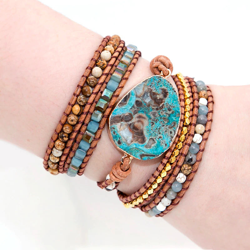Blue Chrysocolla & African Turquoise Wrap Bracelet