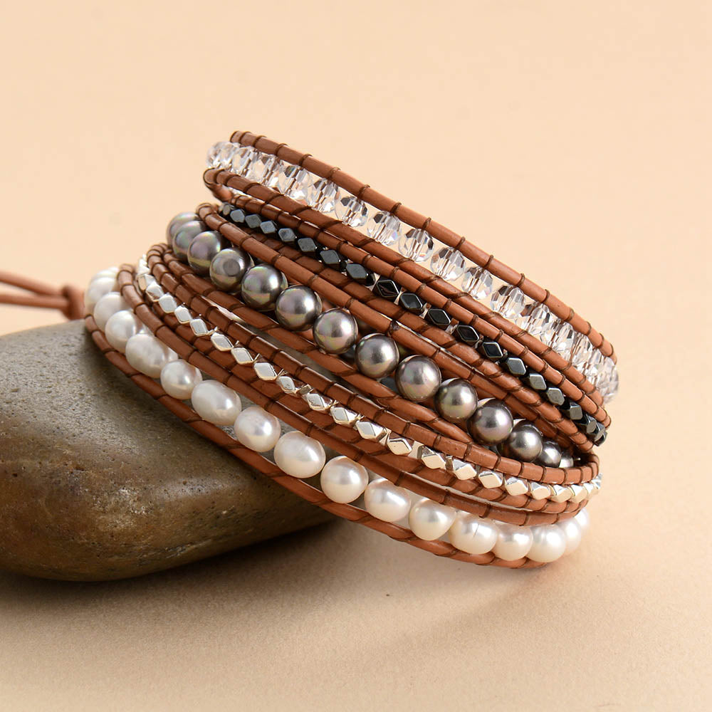 Exquisite 5-Layer Pearl Crystal Bracelet