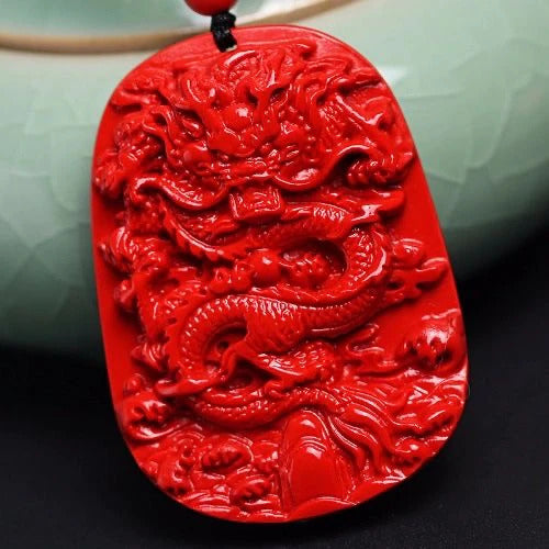 Engraved Red Cinnabar Dragon Spirit Pendant Necklace