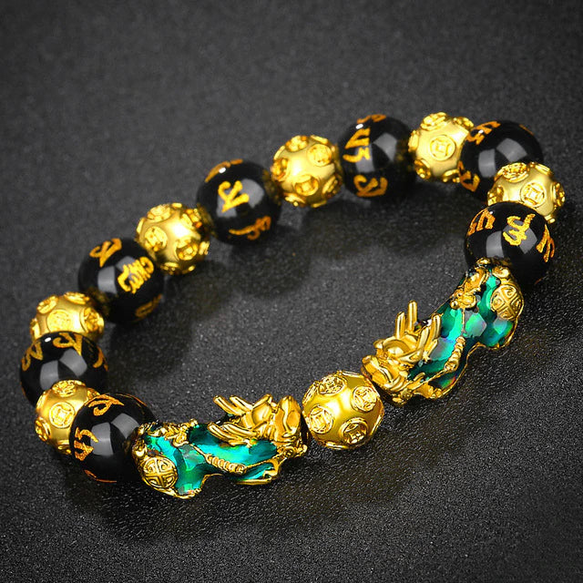 Feng Shui Golden Pixiu Jade Bracelet