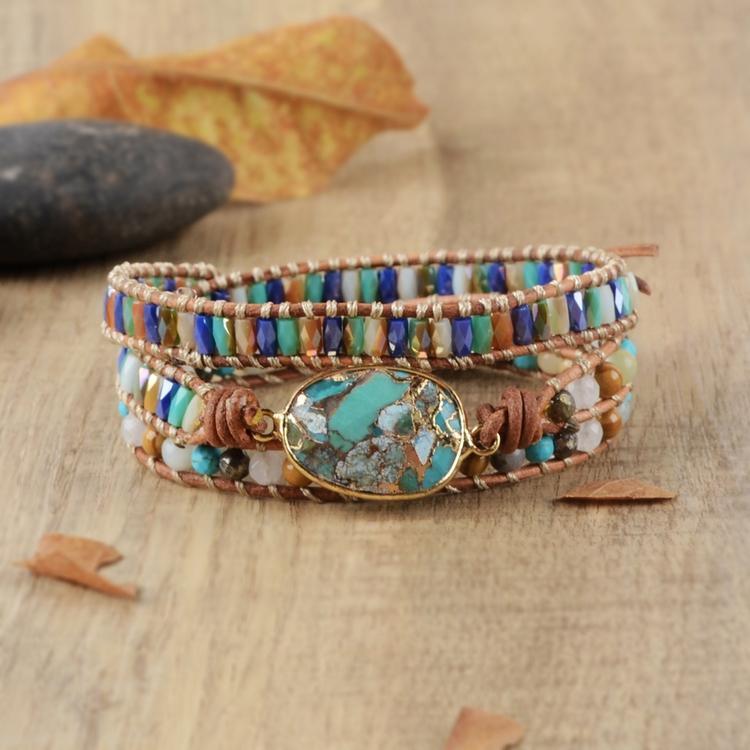 Turquoise & Jasper Wrap Bracelet-Your Soul Place