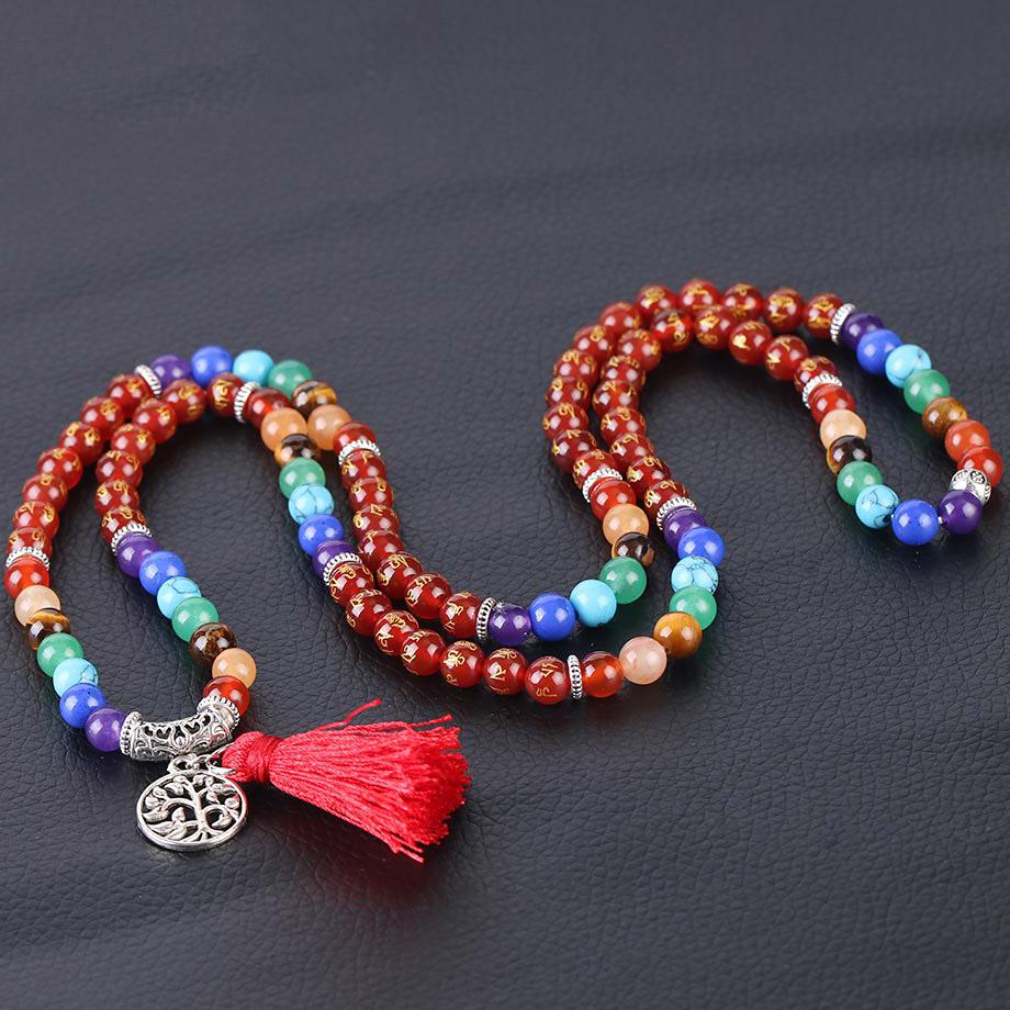 Tibetan Six True Words Tree of Life Chakra Onyx 108 Mala Beads Bracelet - OM MANI PADME HUM-Your Soul Place