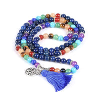 Thumbnail for Tree of Life 7 Chakra Lapis Lazuli 108 Mala Beads Bracelet-Your Soul Place