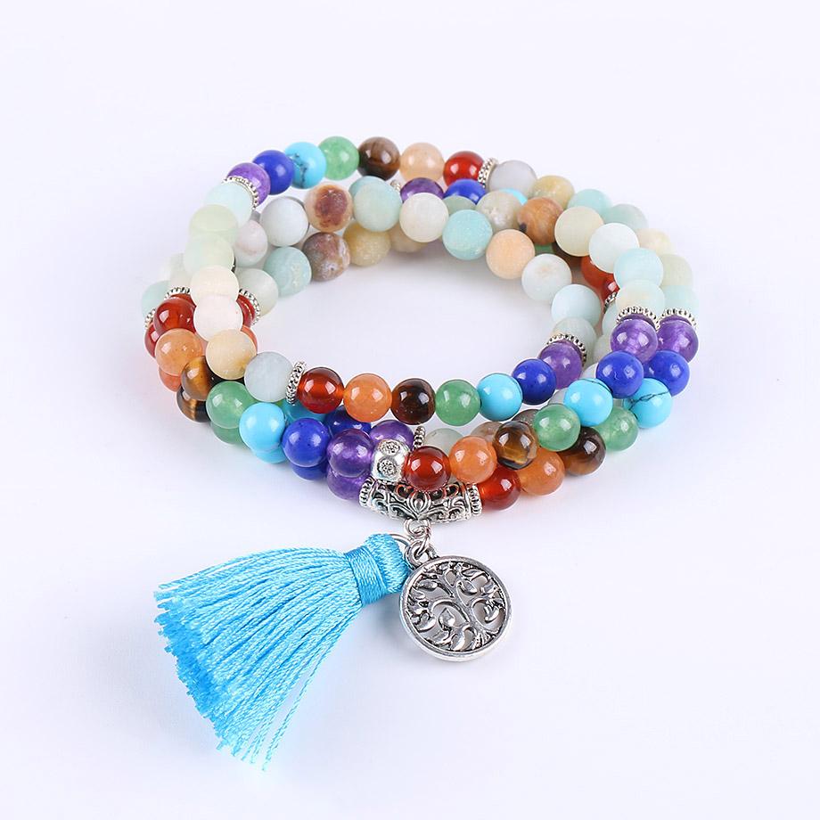 Tree of Life 7 Chakra Amazonite 108 Mala Beads Bracelet-Your Soul Place