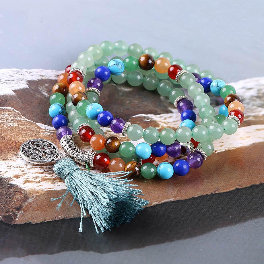 Tree of Life 7 Chakra Green Aventurine 108 Mala Beads Bracelet-Your Soul Place