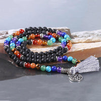 Thumbnail for Tree of Life 7 Chakra Black Lava Rock 108 Mala Beads Bracelet-Your Soul Place