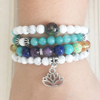 Thumbnail for Lotus 7 Chakra Howlite Tourmaline 108 Mala Beads Bracelet-Your Soul Place