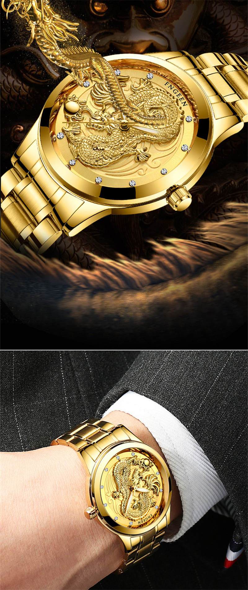 Luxury 3D Engaged Gold Dragon Spirit Watch-Your Soul Place