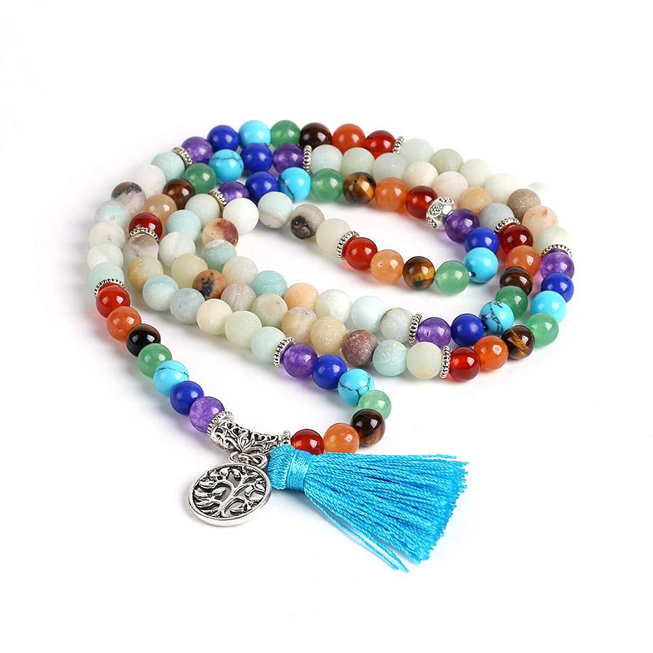 Tree of Life 7 Chakra Amazonite 108 Mala Beads Bracelet-Your Soul Place