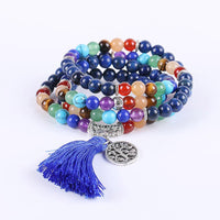 Thumbnail for Tree of Life 7 Chakra Lapis Lazuli 108 Mala Beads Bracelet-Your Soul Place
