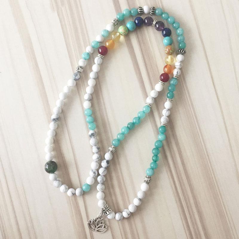 Lotus 7 Chakra Howlite Tourmaline 108 Mala Beads Bracelet-Your Soul Place