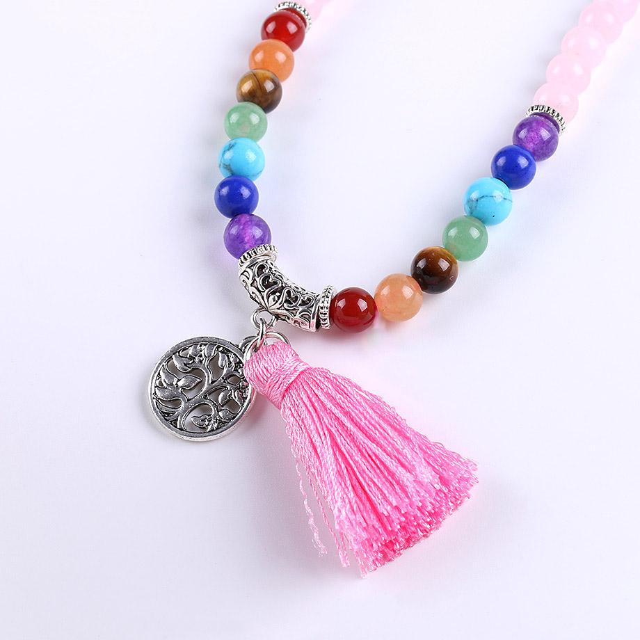 Tree of Life 7 Chakra Rose Quartz 108 Mala Beads Bracelet-Your Soul Place