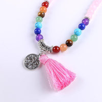 Thumbnail for Tree of Life 7 Chakra Rose Quartz 108 Mala Beads Bracelet-Your Soul Place