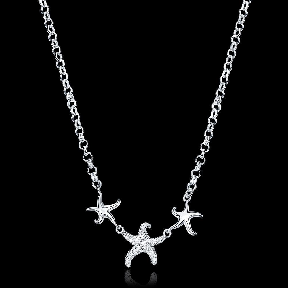 Triple Starfish White Gold Necklace-Your Soul Place