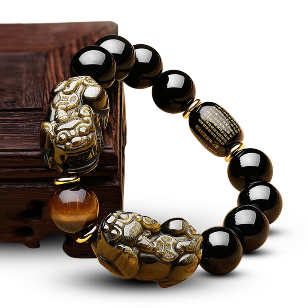 Natural Gold Obsidian Double Pi Yao Wealth Bracelet-Your Soul Place