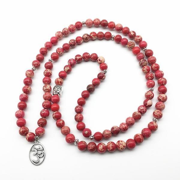 Om Charm 108 Natural Red Regalite Mala-Your Soul Place