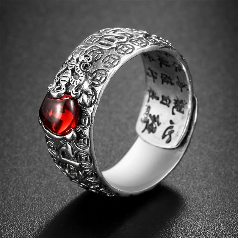 Pixiu Natural Red Garnet Stone Ring-Your Soul Place