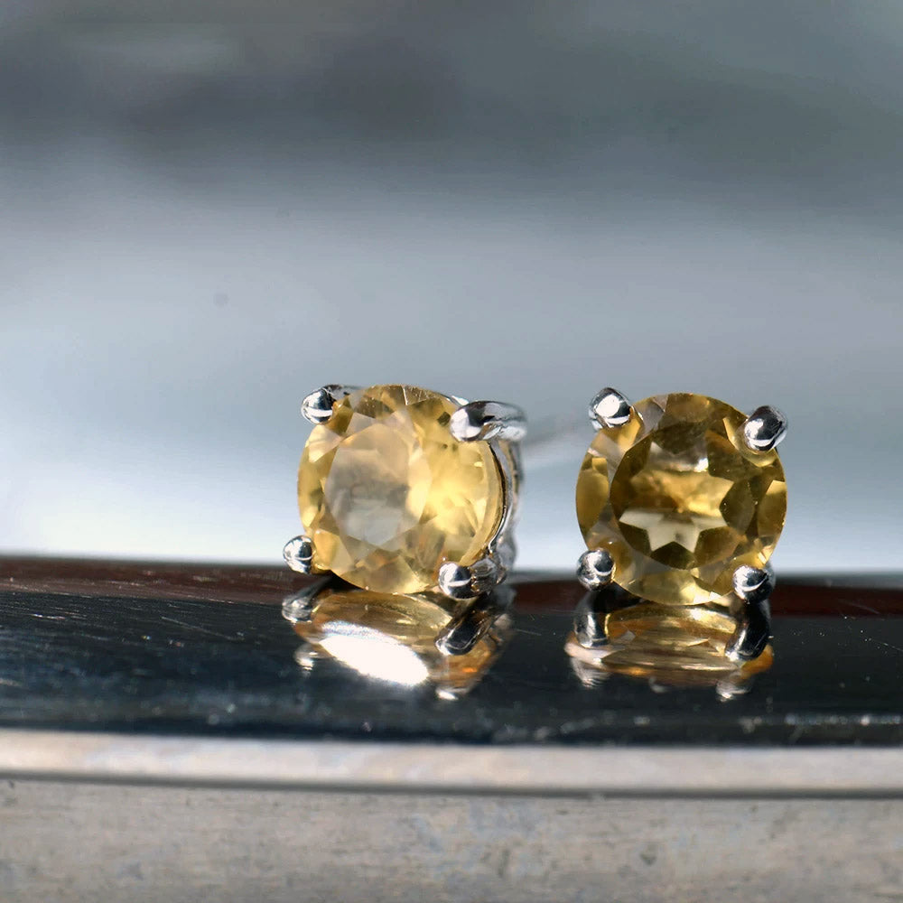 Sterling Silver Natural Citrine Stud Earrings-Your Soul Place