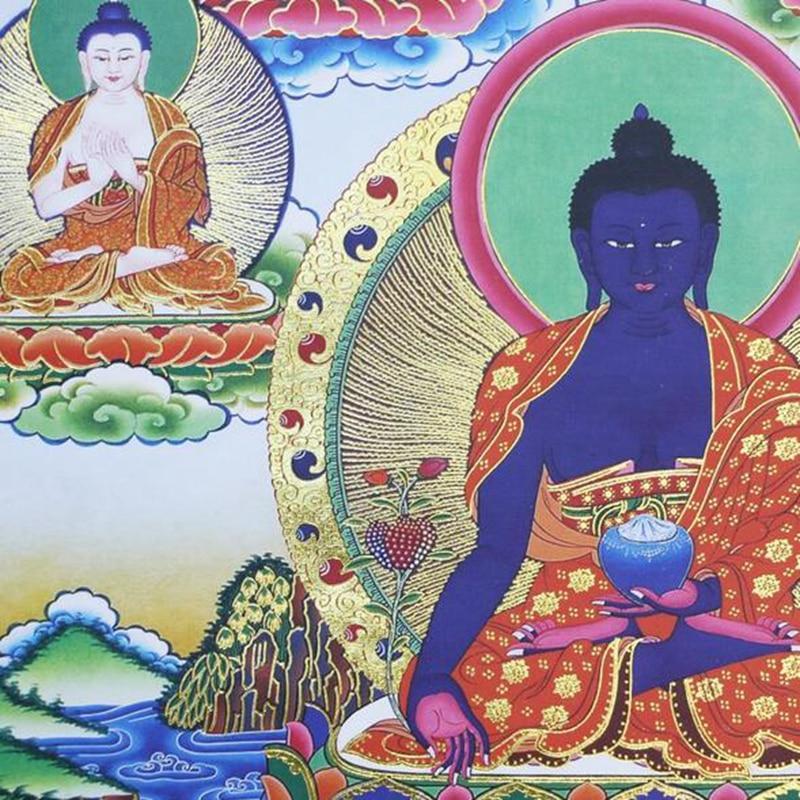 Tibetan Thangka Eight Medicine Buddha Wood Scroll-Your Soul Place