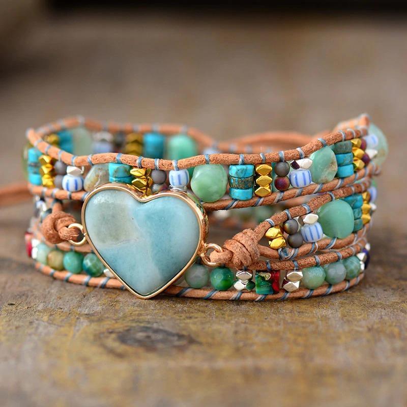 Spiritual Heart Amazonite Wrap Bracelets-Your Soul Place