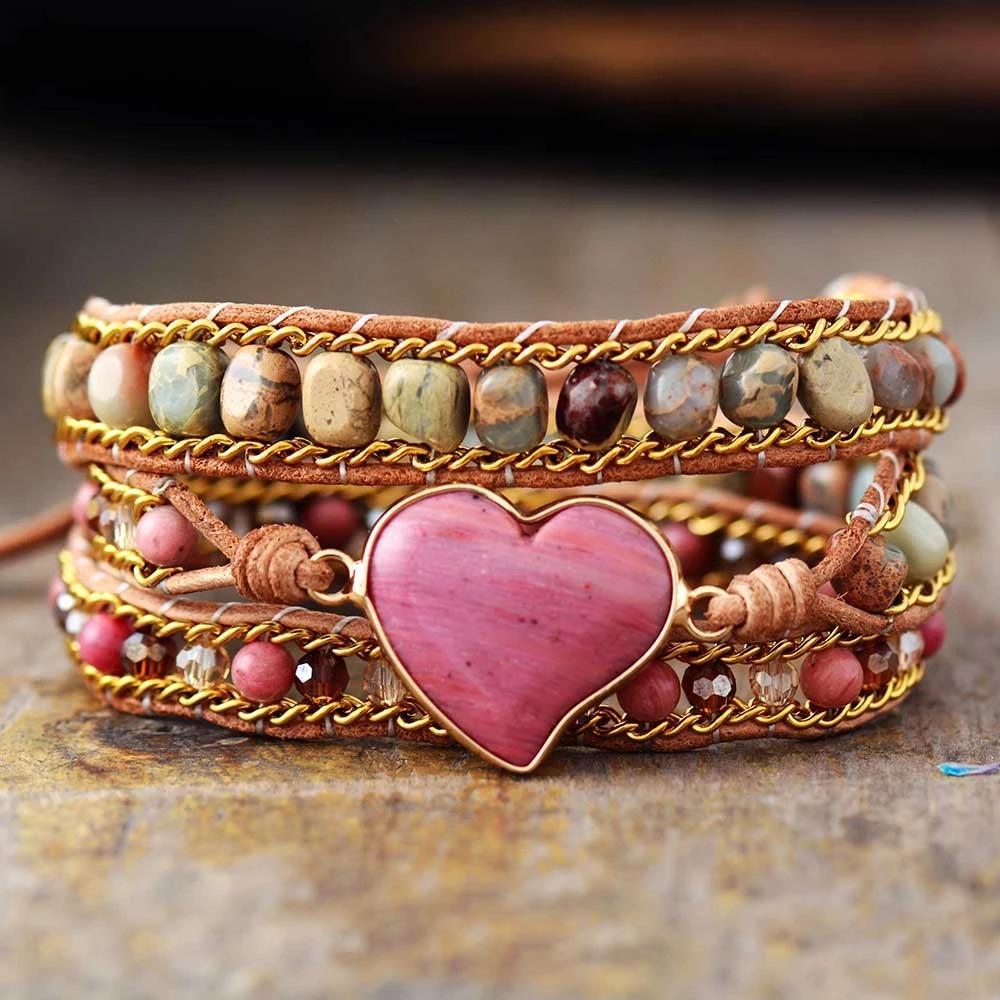 Vibrant Love Rhodonite Wrap Bracelet-Your Soul Place