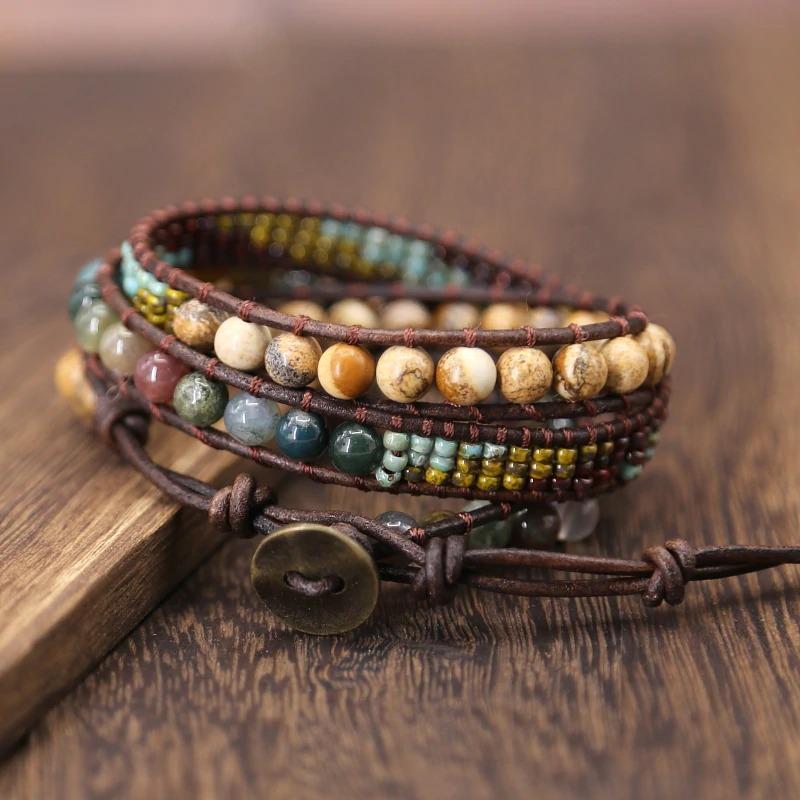 Vintage Leather Jasper Wrap Bracelet-Your Soul Place