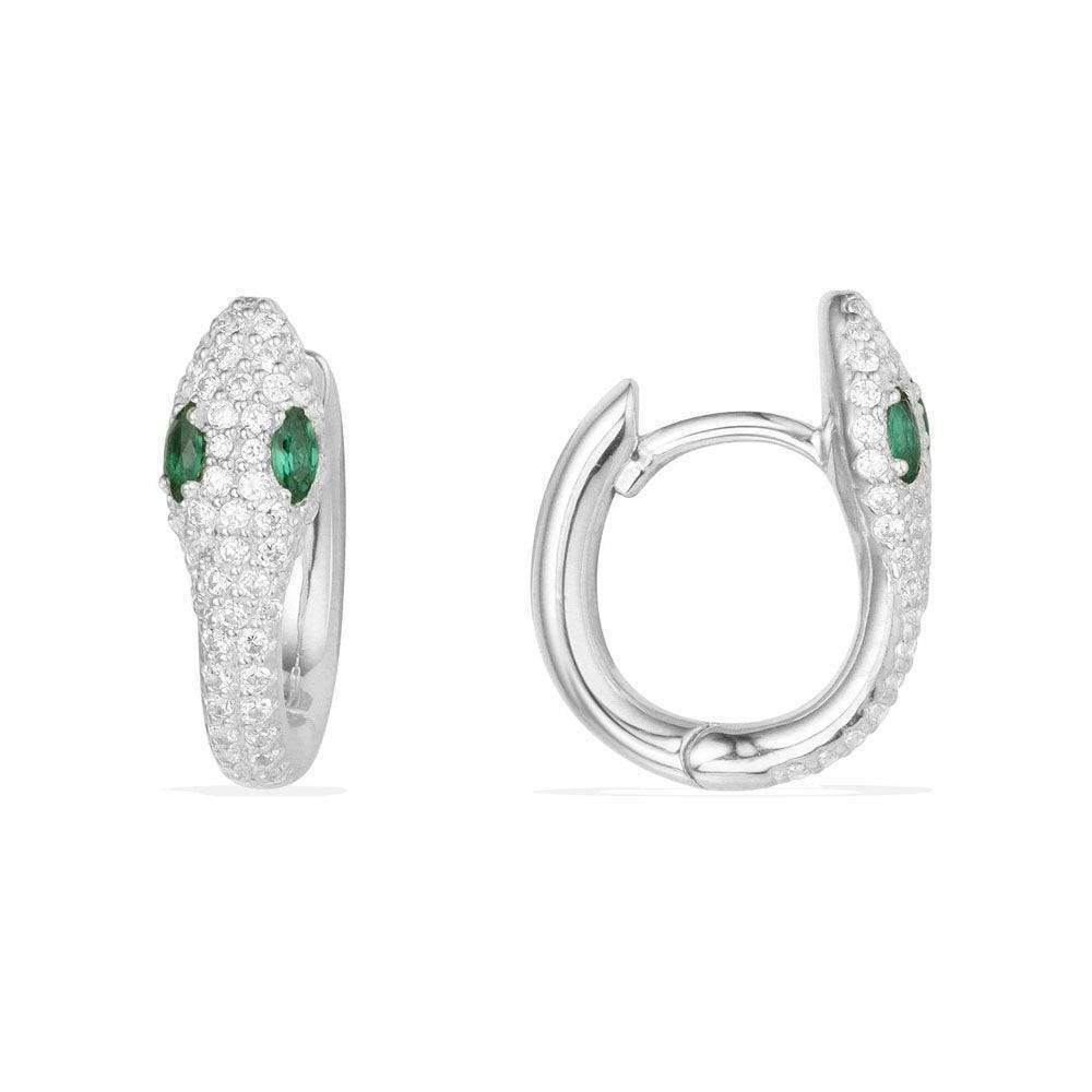 Handcrafted Snake Ring & Earrings With White And Green Stones- Silver-Your Soul Place