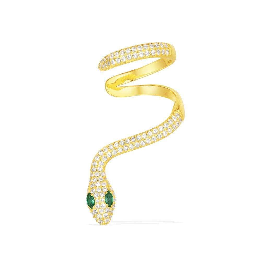Handcrafted Snake Ring & Earrings With White And Green Stones- Silver-Your Soul Place