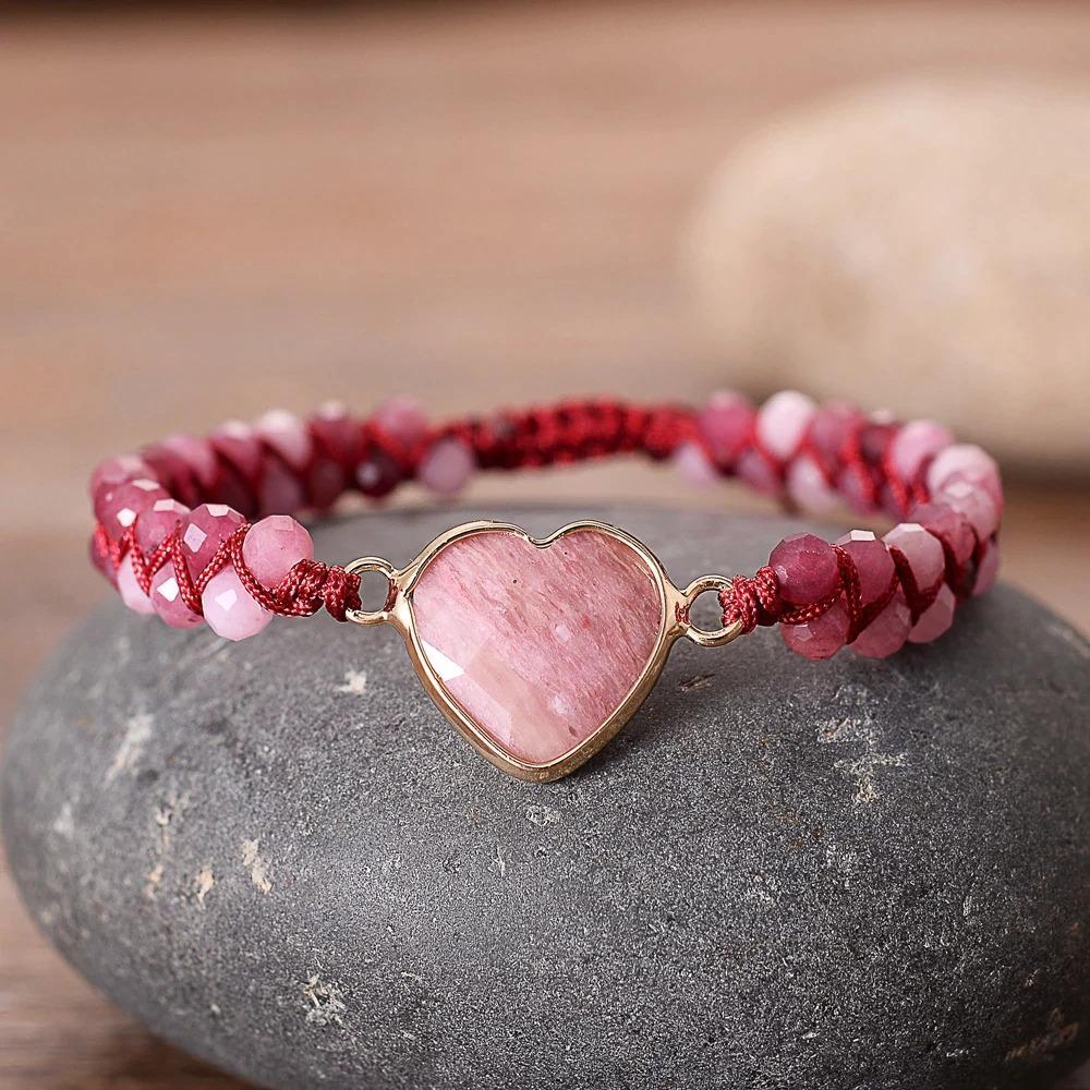 Strawberry Smoothie Rhodonite Heart Love Bracelet-Your Soul Place