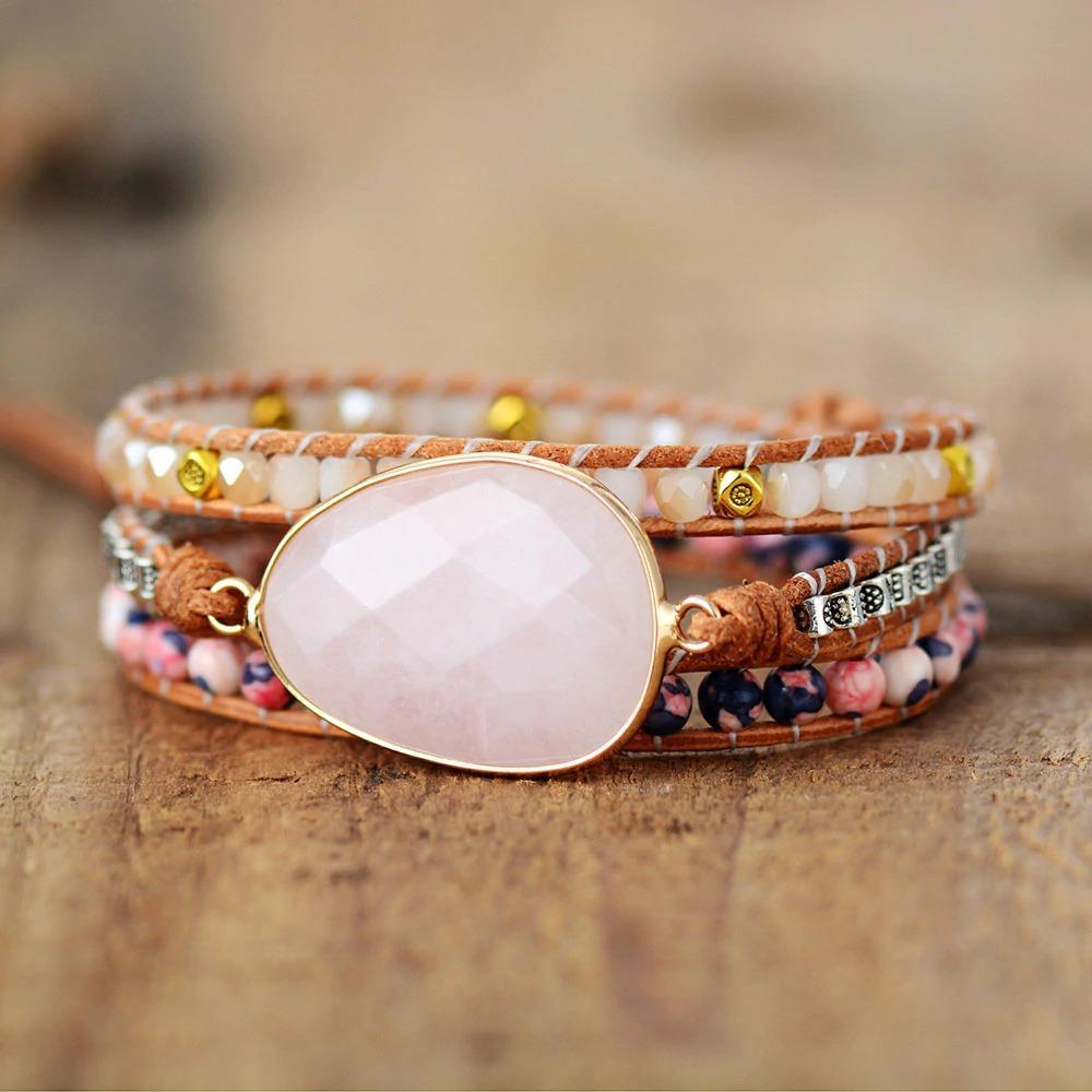 Lucky Heart Pink Quartz Wrap Bracelet-Your Soul Place