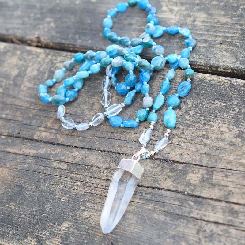 Natural Blue Apatite and Clear Quartz Crystal Necklace-Your Soul Place