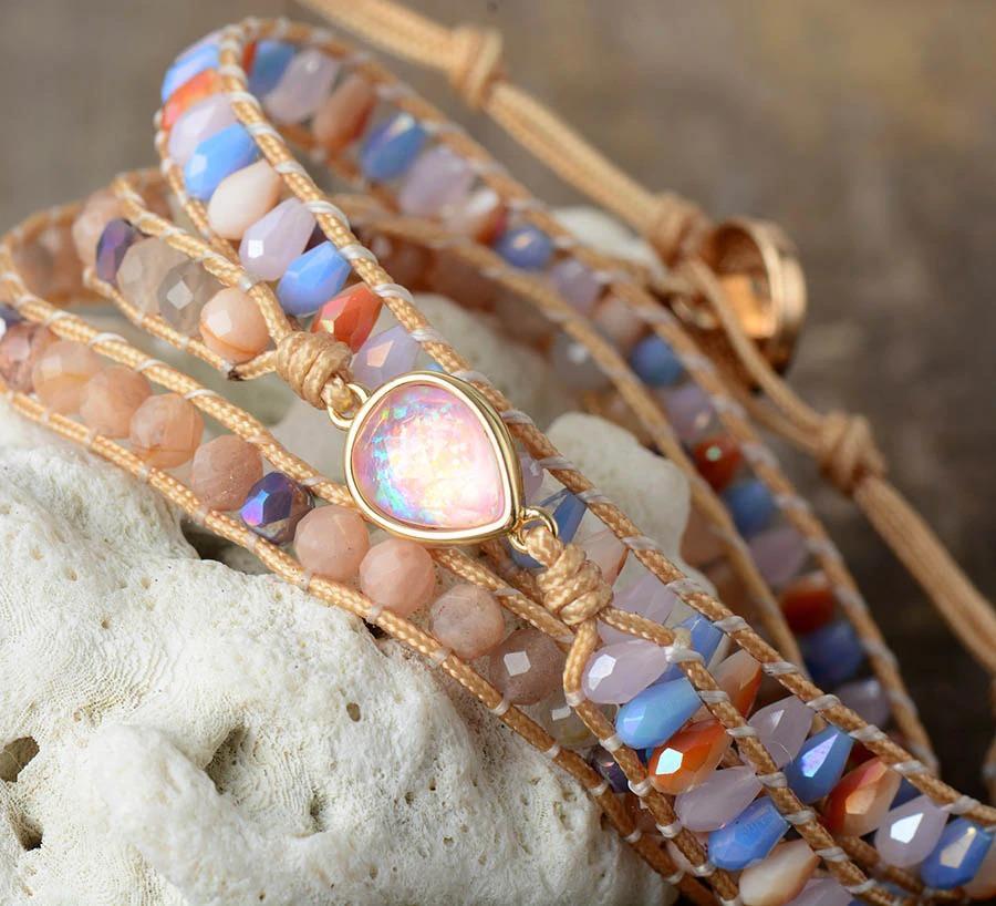 Natural Abundance Sunstone Opal Handmade Wrap Bracelets-Your Soul Place
