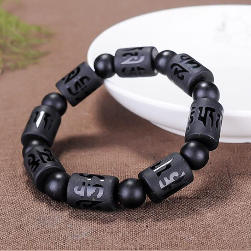 Natural Matte Obsidian Stones Energy Healing Mantra Bracelet