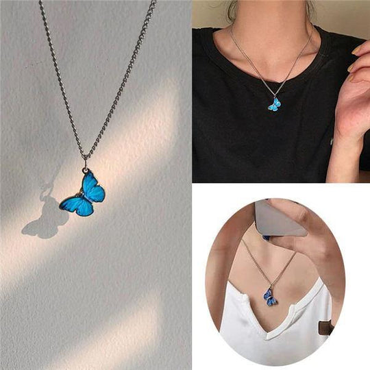 ShivTech Blue Butterfly Pendant Charming Necklace Silver Chain for Women  and Girls Cubic Zirconia Sterling Silver Plated Alloy Chain Price in India  - Buy ShivTech Blue Butterfly Pendant Charming Necklace Silver Chain